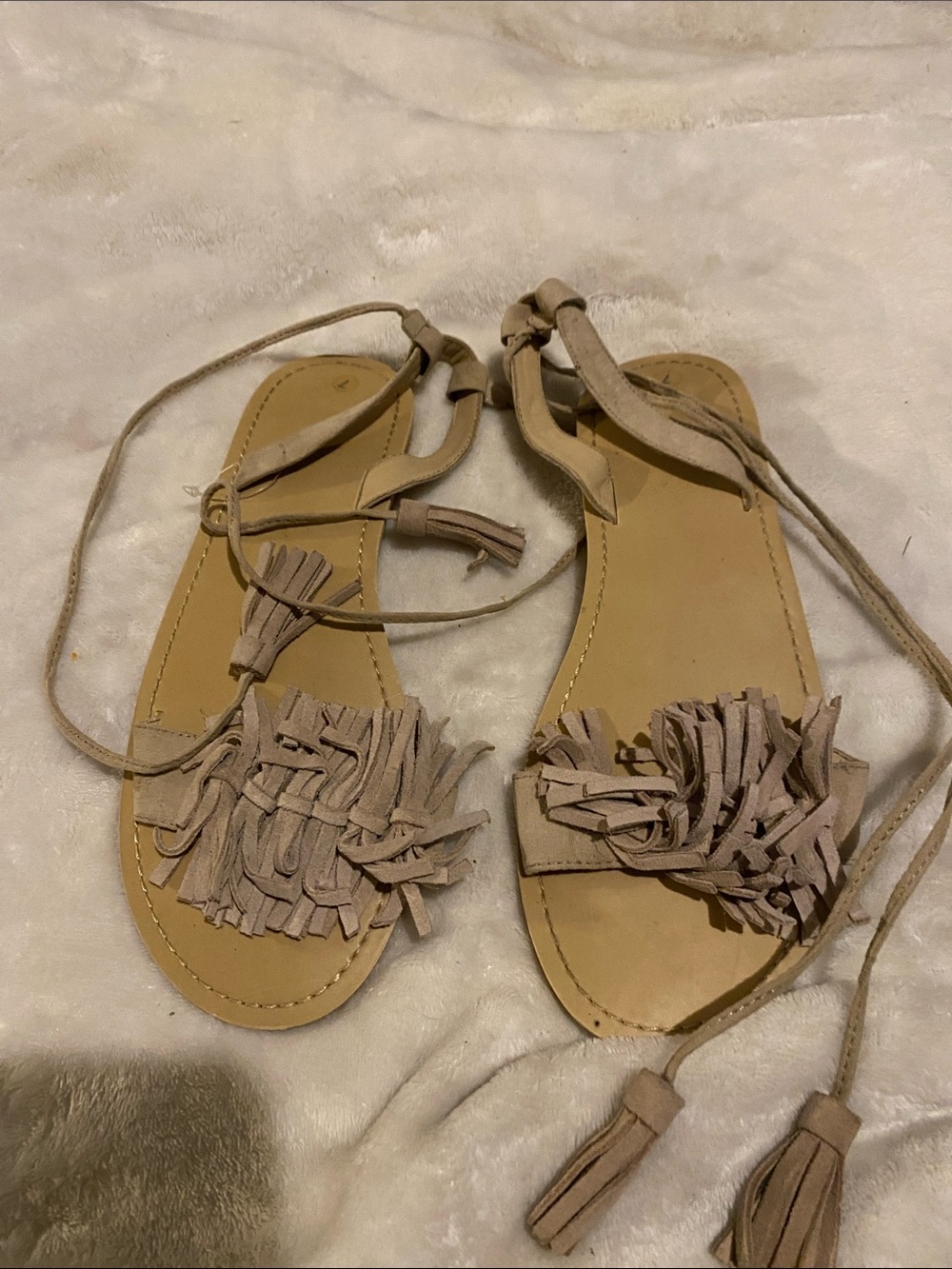 Target Boho Fringe Lace Up Gladiator Flat Sandals Tan 7
